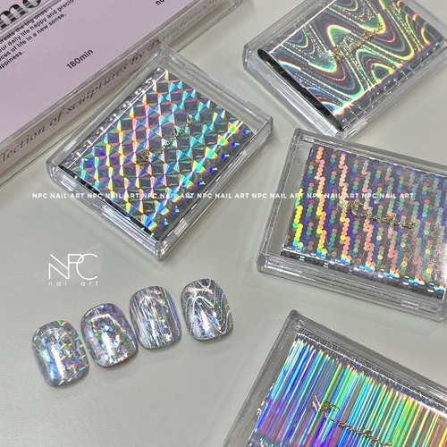NPC*蒸汽波*酸性幻彩透明极光镭射金属美甲转印纸指甲饰品DIY配件