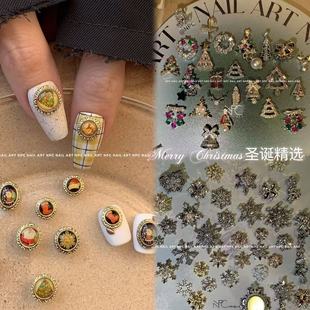 NPC 中古平安果浮雕贴纸印章素材美甲彩色锆石镶钻饰品 圣诞精选