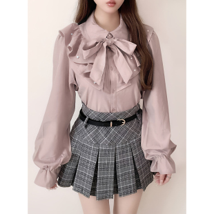 蝴蝶结荷叶边衬衫 饰清楚系长袖 al259 花糖家日系定制GRL珍珠装 现