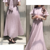 日系定制GRL甜美波点树莓同款 现 花糖家 蝴蝶结百褶连衣裙al142a