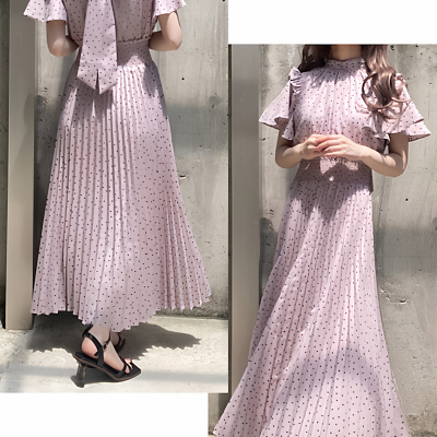 清楚系荷叶边波点蝴蝶结连衣裙