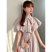 现 花糖家 日系定制GRL甜美超仙清楚系碎花蝴蝶结系带连衣裙tt007