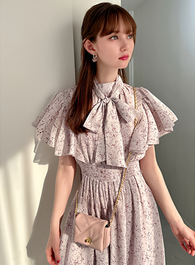 现*花糖家 日系定制GRL甜美超仙清楚系碎花蝴蝶结系带连衣裙tt007