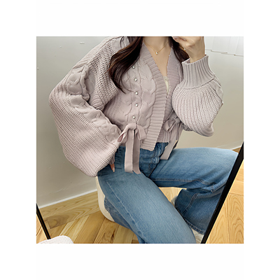 日系蝴蝶结系带针织开衫