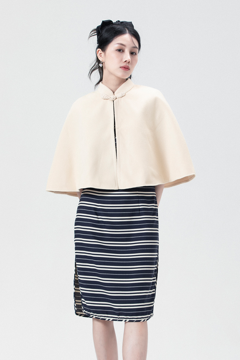 原创新品羊毛立领披肩斗篷女短款外套秋冬民国名媛风搭配旗袍外套