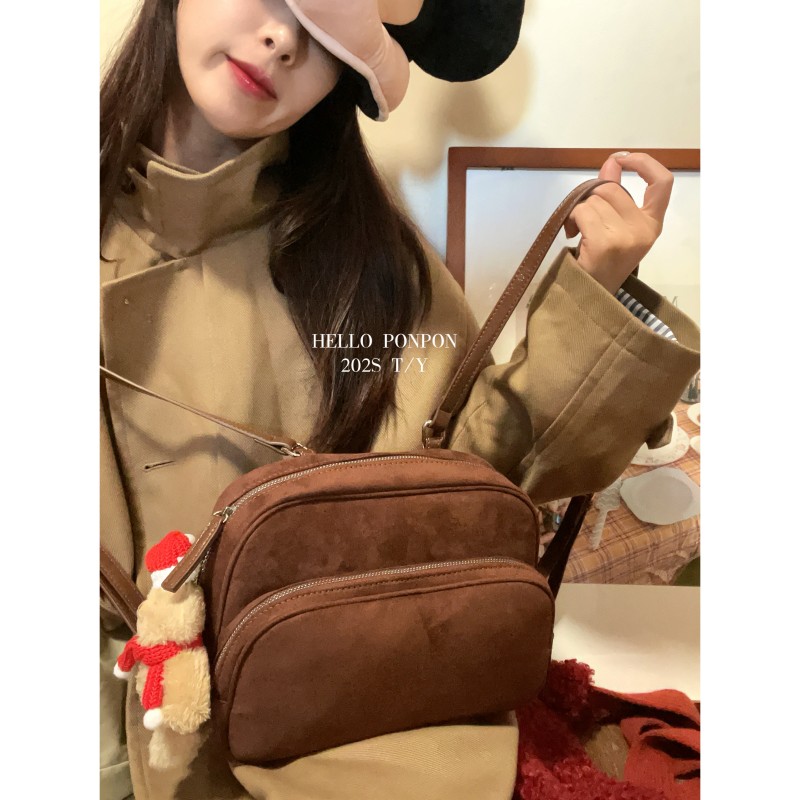 双肩包磨砂麂皮绒面韩国