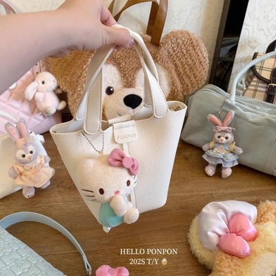 韩风新品自制温柔奶呼呼菜篮子包白色水桶手提包软皮子母斜挎包女