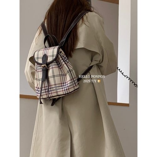 PONPON双肩包格子复古学院风