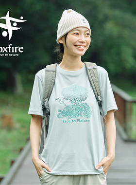 日本Foxfire户外休闲通勤速干透气防晒印花山系露营凉感T恤短袖女