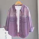 女设计感小众纯棉上衣休闲宽松外套 出口外贸高端紫色渐变牛仔衬衫
