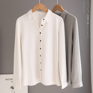 弹力百搭职业上衣打底衫 女长袖 白色加绒保暖衬衫 出口外贸高端女装