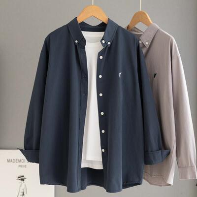 日系工装风纯棉刺绣衬衫女美式复古叠穿衬衣打底宽松休闲春秋外套