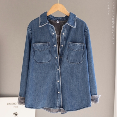 宽松韩版加绒加厚衬衫保暖