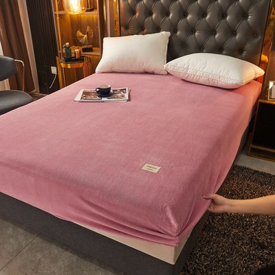 秋冬新款牛奶绒保暖床笠三件套加厚床垫保护套防滑单件床罩可纯色