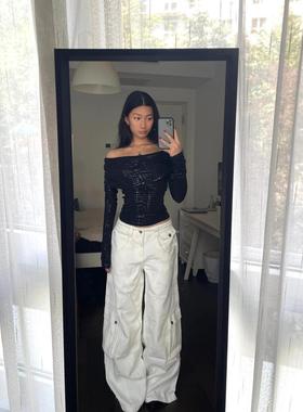 美式设计感小众白色工装裤牛仔裤女春秋新款宽松显瘦垂感阔腿裤子