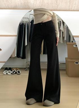 美式黑色喇叭牛仔裤春秋宽松微喇高腰新款不贴显瘦拖地马蹄拖地裤