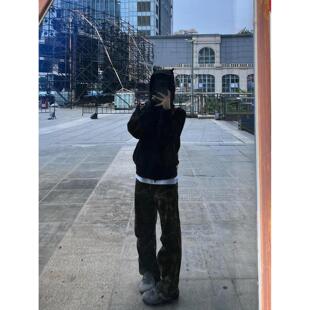 美式复古低腰迷彩微喇牛仔裤女2026春秋新款垂感显显瘦喇叭拖地裤