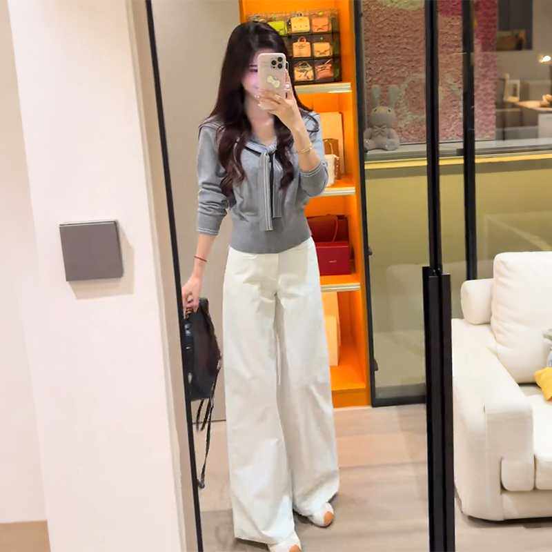 美式白色高腰显瘦阔腿牛仔裤女春夏新款水洗宽松垂感直筒拖地裤子