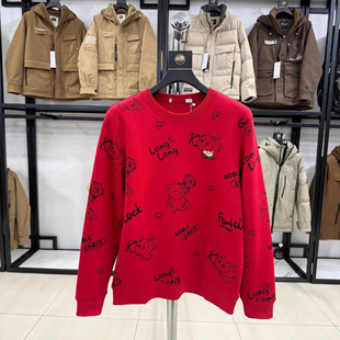 【H家】红色卡通印花圆领卫衣套头休闲时尚棉涤混纺打底衫1W013A