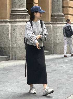 秋冬百搭小黑裙罗马棉直筒半身裙