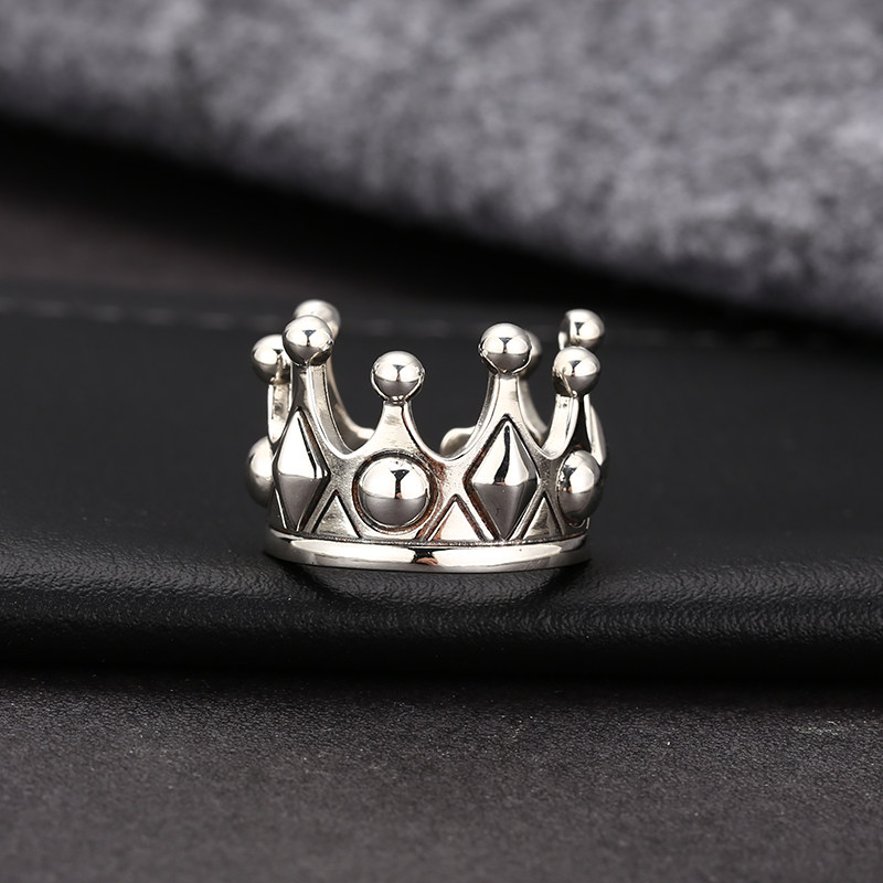 燕子推荐纯银S925皇冠戒指情侣个性欧美复古暗黑王冠对戒开口调节