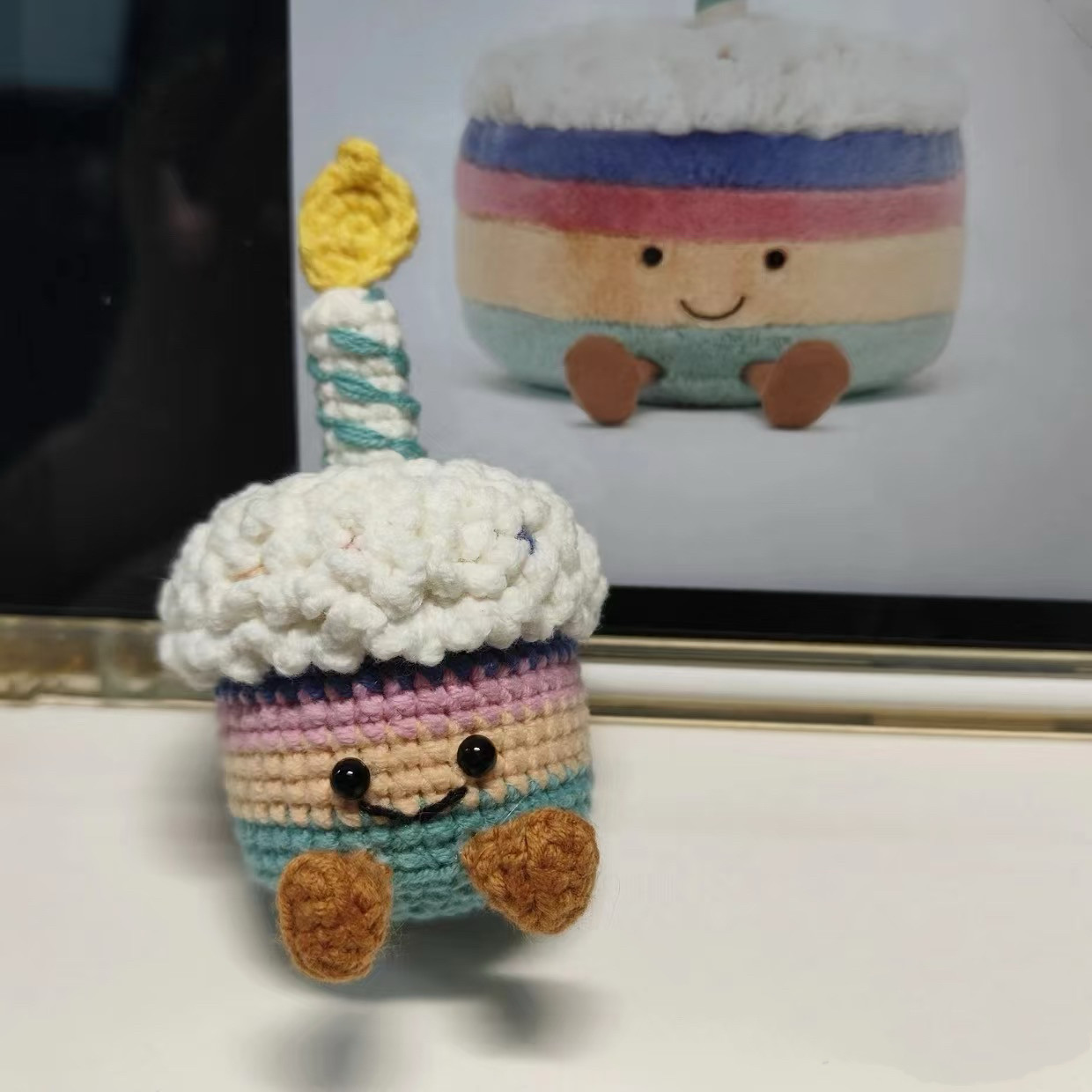 【成品】jellycat同款手工编织毛线彩虹蛋糕车挂挂件送礼闺蜜好友