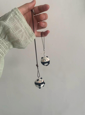 【成品】手工微针钩织毛线熊猫玩偶手机钥匙挂件项链送闺蜜礼物