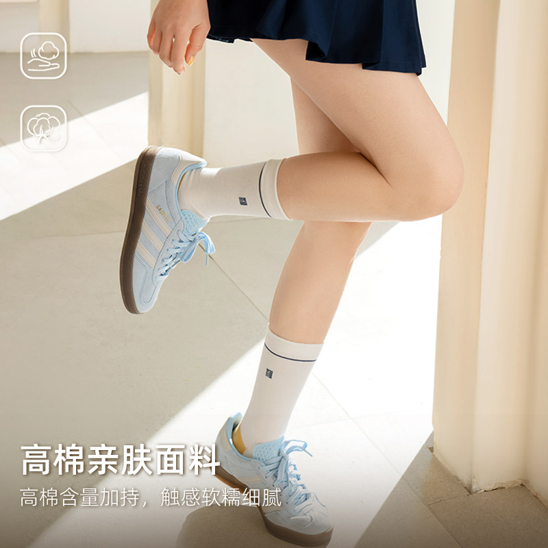 靴下物趣味中筒袜撞色女士春款休闲无骨缝头双层弹力袜口亲肤舒适图片
