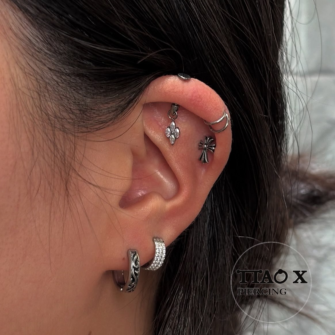 TTAO X 甜酷风 微镶锆石子弹头植入级F136钛合金内螺旋穿刺耳骨钉