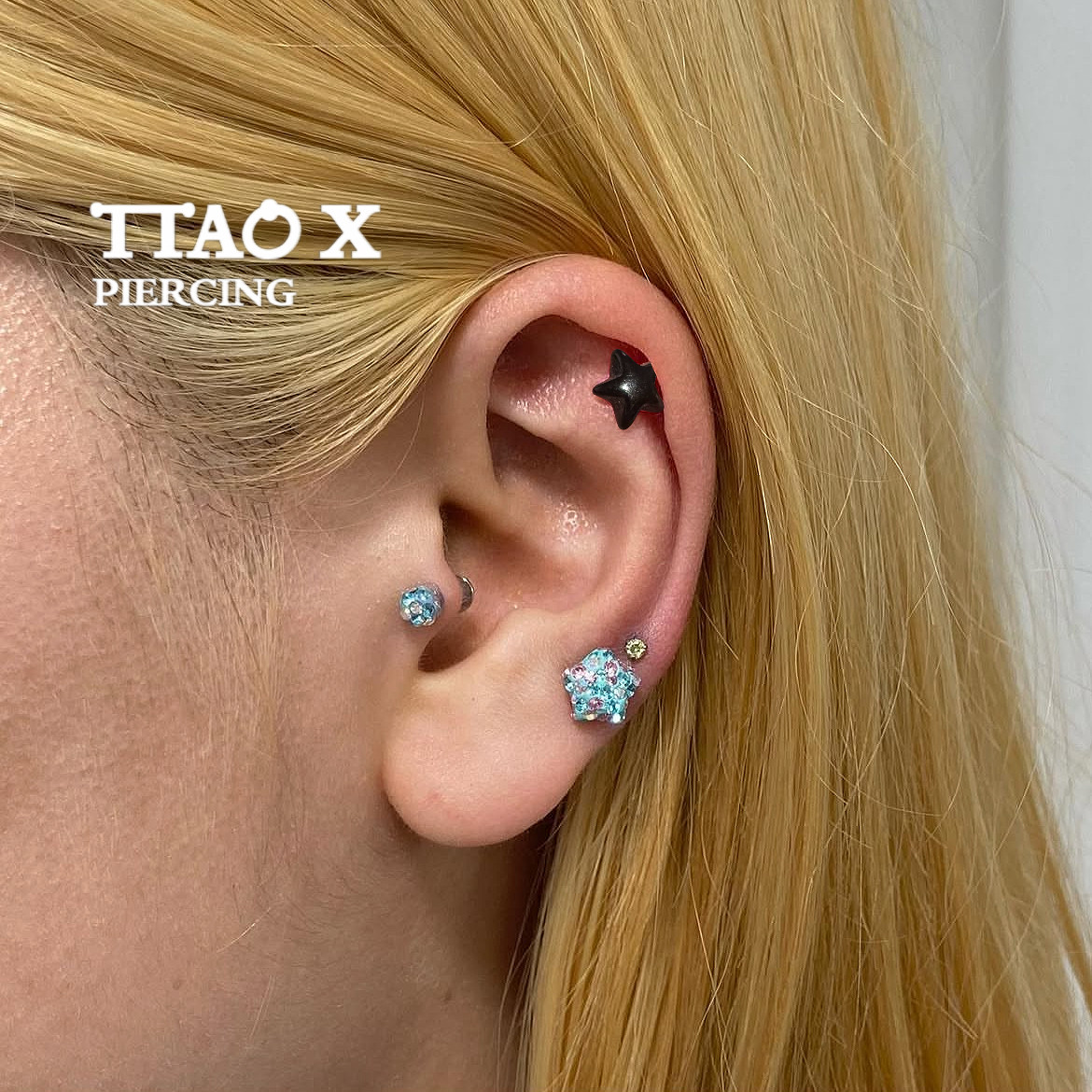 TTAO X 甜酷风 蓝色星星五角星锆石耳骨钉耳钉穿刺耳饰防过敏,饰品/流行首饰/时尚饰品新,耳钉,淘宝优惠券,粉丝福利购,淘宝优惠卷