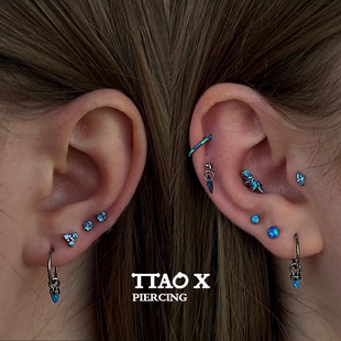 TTAO X 甜酷风 一抹蓝 澳宝锆石钛合金免摘防过敏穿刺耳骨钉耳钉