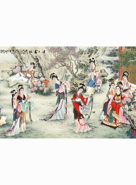 国画人物画高清字画酒店餐饮火锅墙壁画墙面贴画挂画十二金钗图