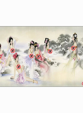 中式国画人物画画客厅餐厅沙发背景墙贴画挂画美女七仙女神仙姐姐