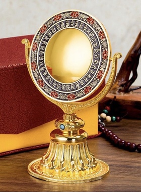 准提镜藏传密宗用品鎏金彩绘居家宝镜佛前摆件供具准提佛母像宝镜