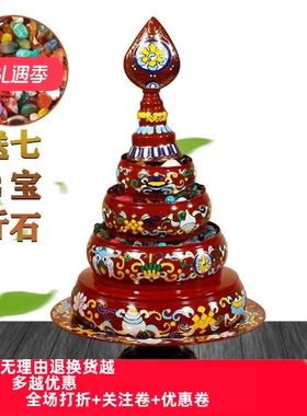 藏式景泰蓝曼扎盘纯铜八吉祥修供佛修盘曼茶罗曼达盘黄蓝红色