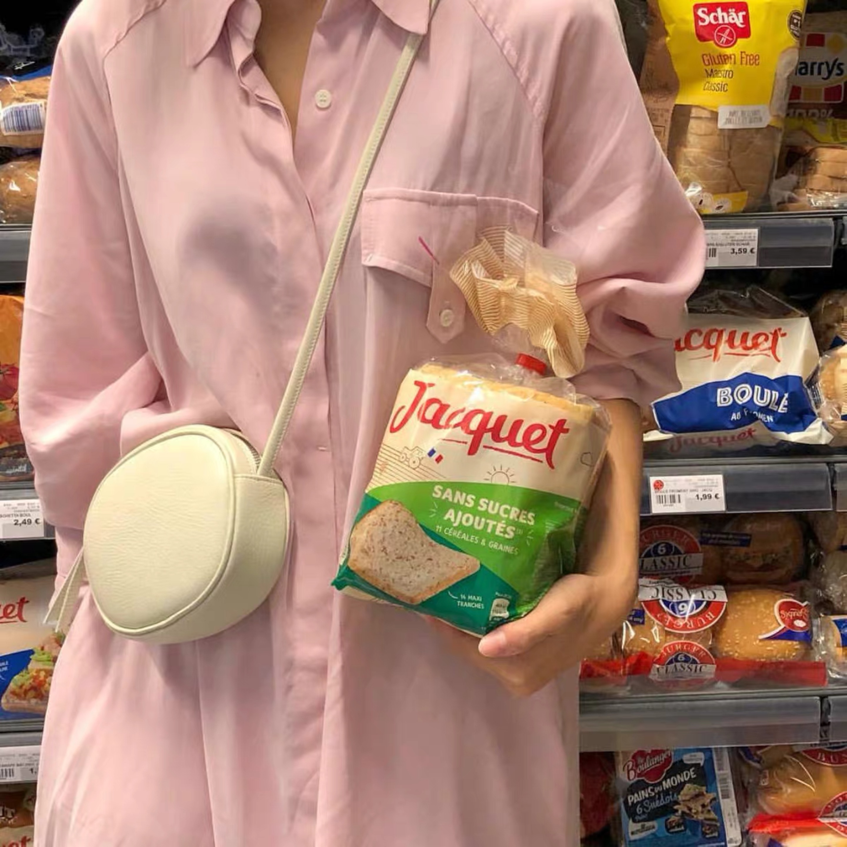 炼乳白荔枝皮纹路随身韩国小圆包