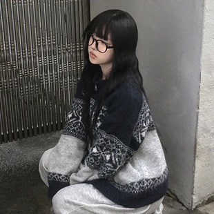 秋天日记 费尔岛雪花针织拉链衫 温柔软糯复古休闲宽松毛衣外套