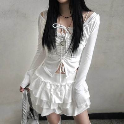 预习秋天 芭蕾风蝴蝶结抽褶长袖上衣