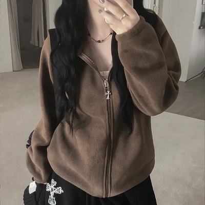 预习冬天 温暖摇粒绒立领拉链衫外套 休闲运动风宽松百搭抓绒上衣