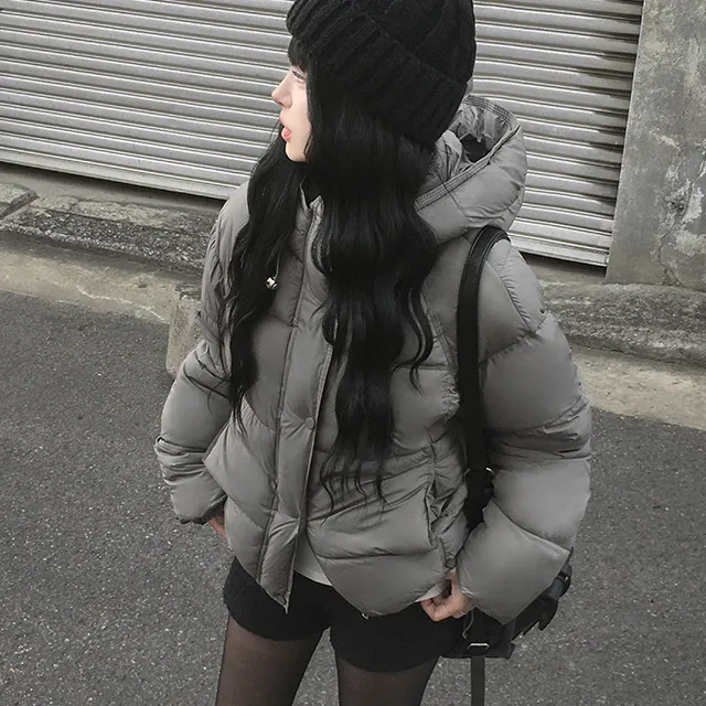 预习冬天 短款保暖显瘦连帽面包棉服 美式运动休闲拉链棉衣外套