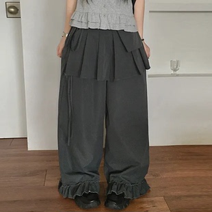 休闲裤 系带两件套百搭显瘦长裤 芭蕾风抽褶蝴蝶结裙裤 夏日小记