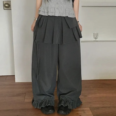 夏日小记 芭蕾风抽褶蝴蝶结裙裤 系带两件套百搭显瘦长裤休闲裤