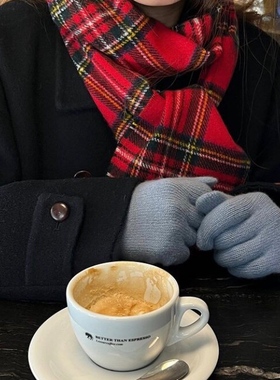 （特）mini轻巧款 红色圣诞小围巾 仿羊绒新年温柔格子流苏格纹