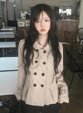 秋天日记 翻领双排扣短款风衣外套 休闲宽松显瘦百搭上衣夹克