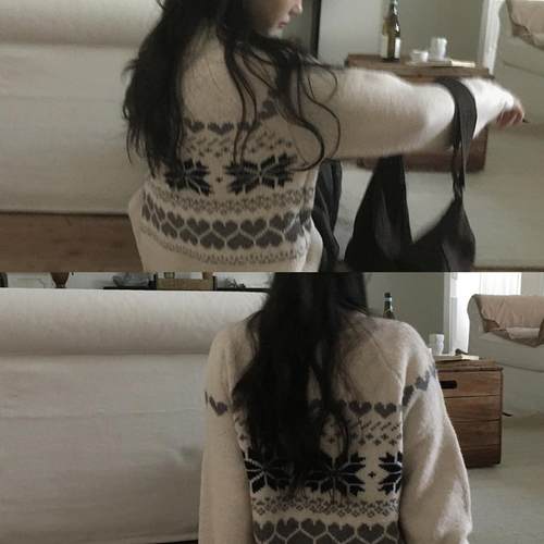 浪漫圣诞月 费尔岛提花圆领针织衫毛衣 温柔软糯宽松套头长袖上衣