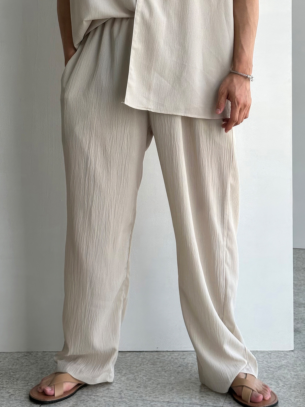 쿠바 칼라 반팔 셔츠 정장 남성 여름 신작 트렌디 드레이프 루즈 셔츠 캐주얼 야마모토 바지 투피스 세트