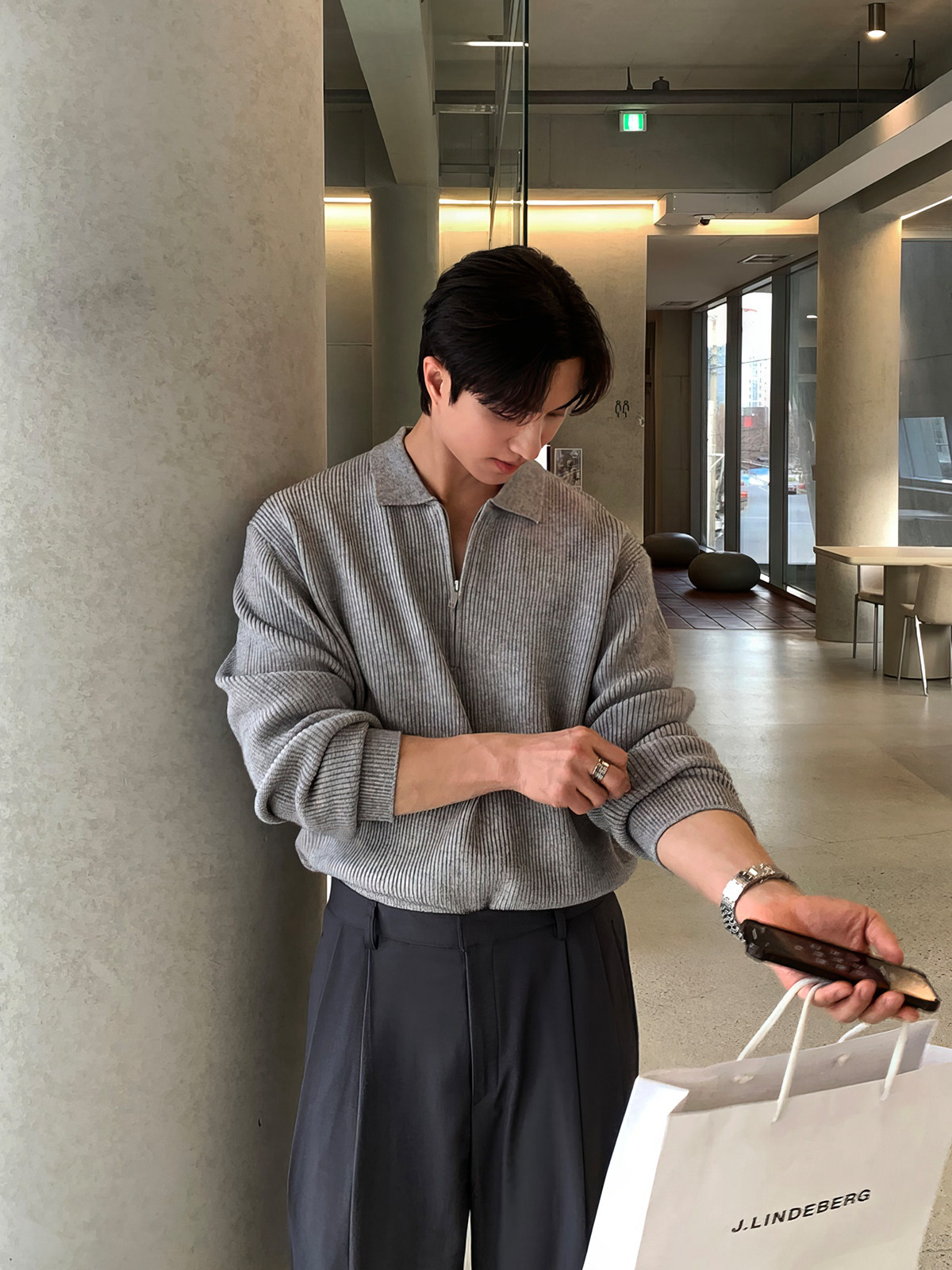 GRAY HALF-ZIP LAPEL KNIT SWEATER MENS AUTUMN KOREAN NEW MATURE AND STABLE TOP CASUAL AND VERSATILE SWEATER