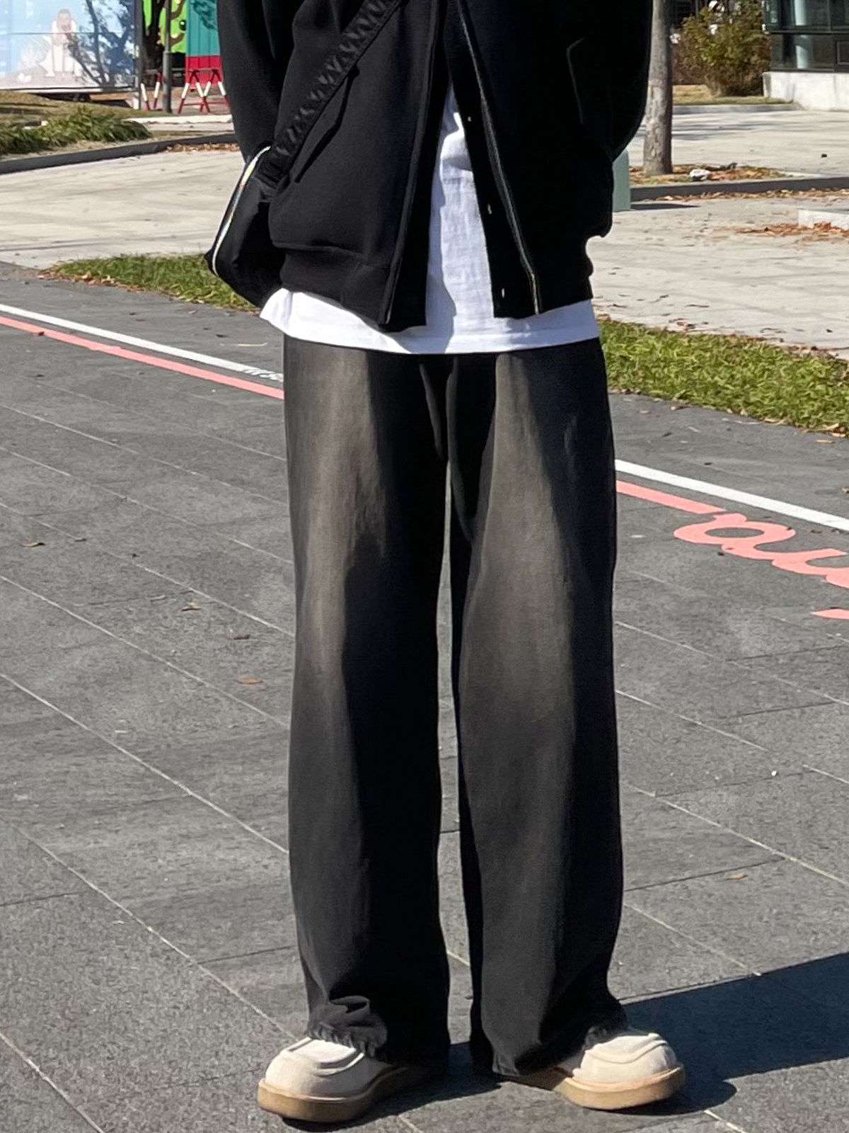 BLACK DENIM TROUSERS MENS SUMMER 2024 NEW HONG KONG STYLE RETRO DISTRESSED WASHED VERSATILE LOOSE WIDE-LEG STRAIGHT PANTS