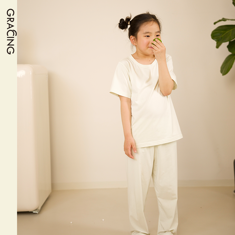 防蚊安神女童儿童家居服短袖长裤套装