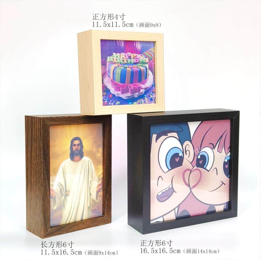 来图定做插画照片小夜灯 实木木纹灯箱 女生儿童生日礼物广告摆件